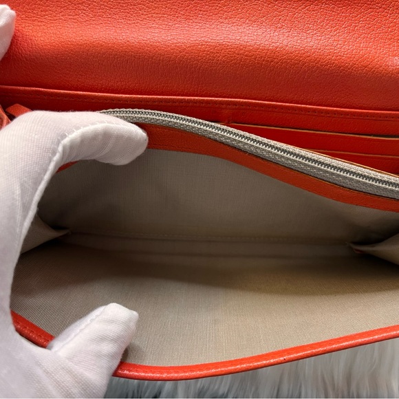 AUTHENTIC CHANEL ORANGE CC CAMELLIA LEATHER LONG WALLET - Picture 8 of 16